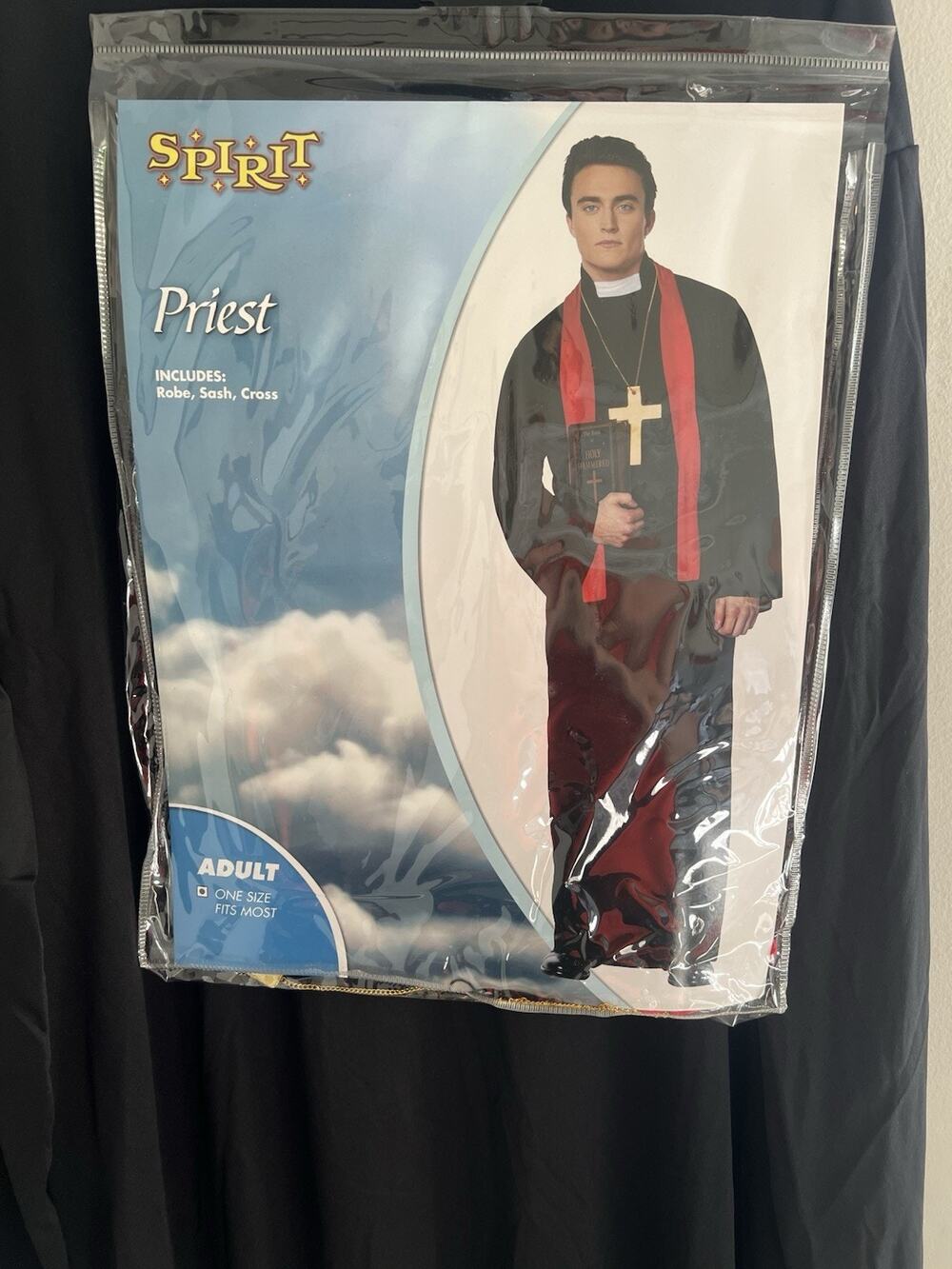 Priest Spirit Halloween Adult Costume w/ Robe, Sash, & Cross in Package